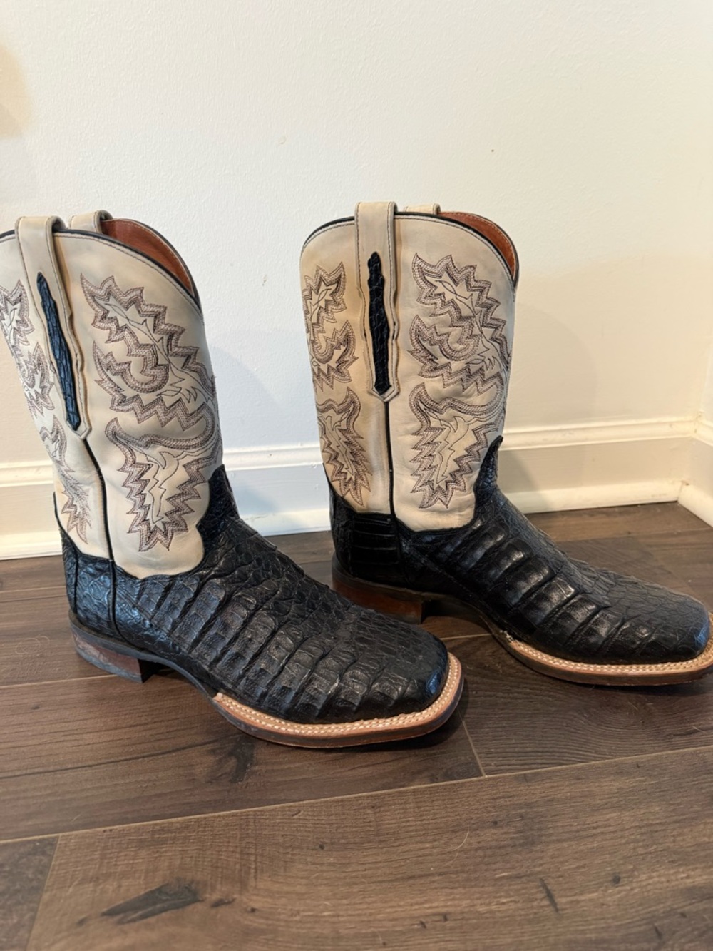 Men's Dan Post Black Exotic Leather Western Cowboy Boots with Cream Shaft